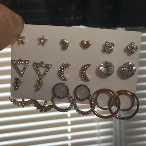 gold and diamond earring set (9 pair)